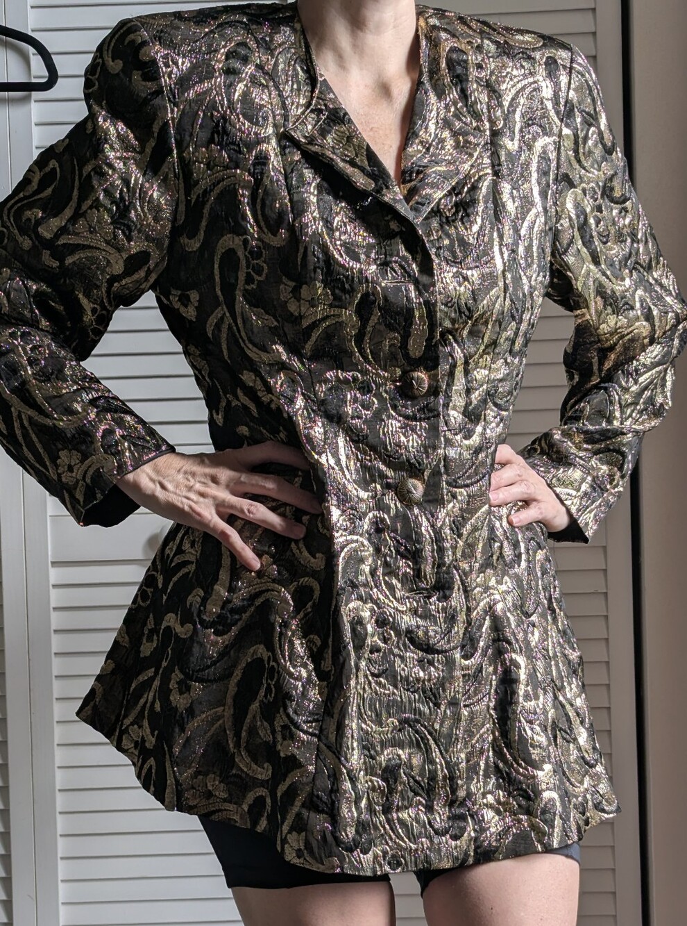 Vintage Ornate Aseret Gold & Black Brocade Blazer Size 14